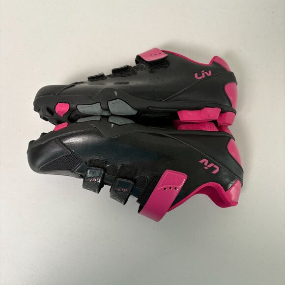 Liv Fera Cycling Shoes Womens Size 39 US 8.5 Black Pink Spin Off Road Clips - Picture 7 of 13